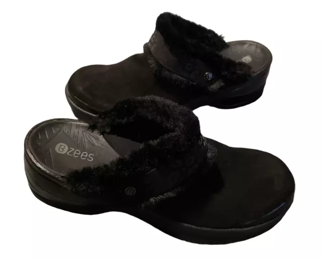 BZEES Kismet Women's 9.5M Black Faux Fur Slip On Clogs Shoes EUC