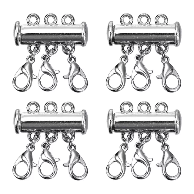 Layering Necklace Clasps, 4Pcs 3 Strands Slide Magnetic Tube Lock Clasps Silver