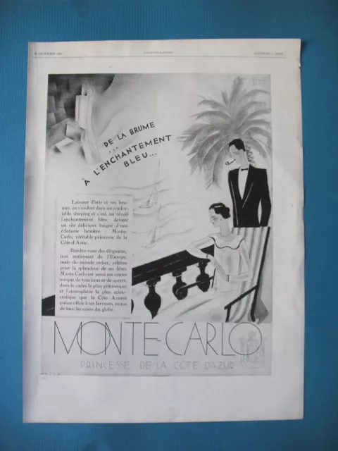 Publicite De Presse Monte Carlo Princesse De La Cote D'azur French Ad 1929