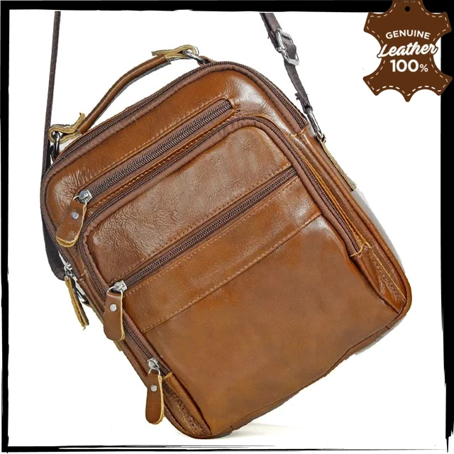 GENUINE LEATHER Mens Messenger Bag Shoulder Crossbody Male Luxury Small Handbag