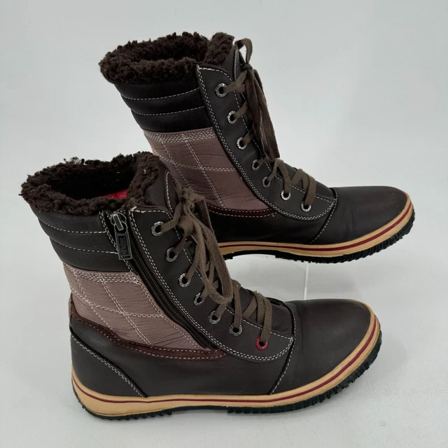 PAJAR CANADA MENS Brown Leather Lace Up Side Zip Snow Winter Boots SIZE