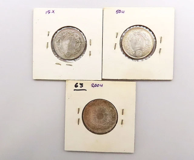 3 ANTIQUE JAPANESE 20 SEN DRAGON COINS 1870 yr 3 1899 yr 32 1898 yr 31 SILVER 3 ANTIQUE JAPANESE 20 SEN DRAGON COINS 1870 yr 3 1899 yr 32 1898 yr 31 SILVER