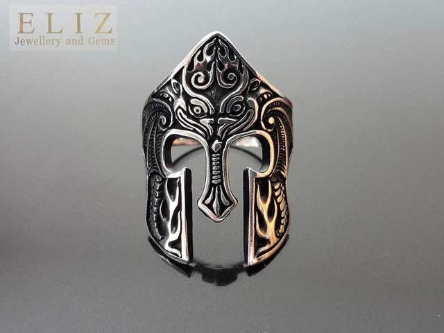 Eliz 925 Sterling Silver Ring Helmet Gladiator Spartan Mask Warior Symbol of Pow