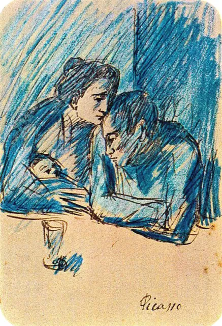Man & woman with child in café 1903 Pablo Picasso - 17"x22" Fine Art Print-00434