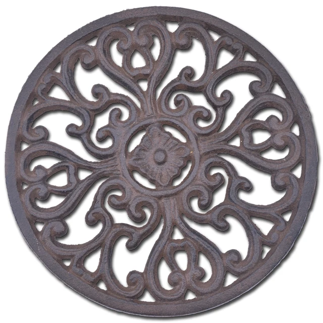 Decorative Cast Iron Trivet Ornate Heart Design Round Kitchen Hot Pad