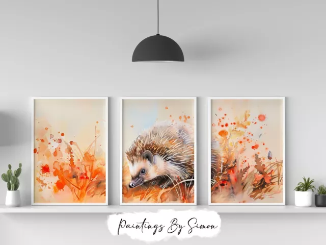 Autumn Hideaway, Watercolor Hedgehog Painting Print 5"x7" on Matte Paper