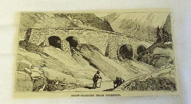 Pequeño 1882 Revista Grabado ~ Snow-Barrier Cerca De Giornico, Suiza