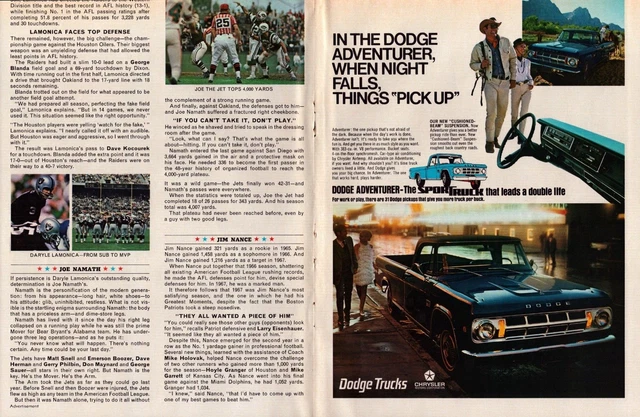 1968 Print Ad . 1969 Dodge Trucks/AFL Reg Season Schedule Approx. 8x11 B#2
