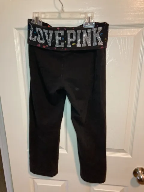 VICTORIA SECRET PINK Leggings Black S pant bling foldover yoga women's  cropped £16.03 - PicClick UK