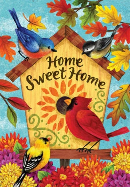 Home Sweet Home Fall Songbird Birdhouse Garden Flag 12"x18" Custom Decor 2 Sided