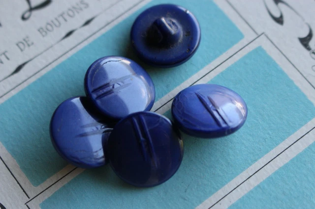 Bouton Ancien En Verre Bleu - Couture Pour Blazers, Vestes, Manteaux - Occasion - Fabriqué En France