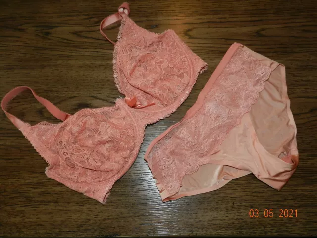 VTG Victorias Secret Sissy Lingerie Set Bra Panties Sheer unlined  36DD/S Mauve