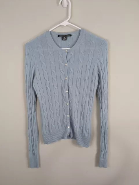 SAKS FIFTH AVENUE Cardigan Sweater Women's Medium Blue 100% Cashmere ...
