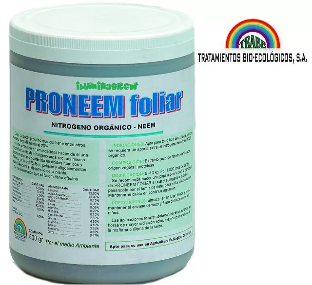 PRONEEM FOLIAR Polvo 500g Trabe Torta d Neem 20% Nitrogeno organico ecologico