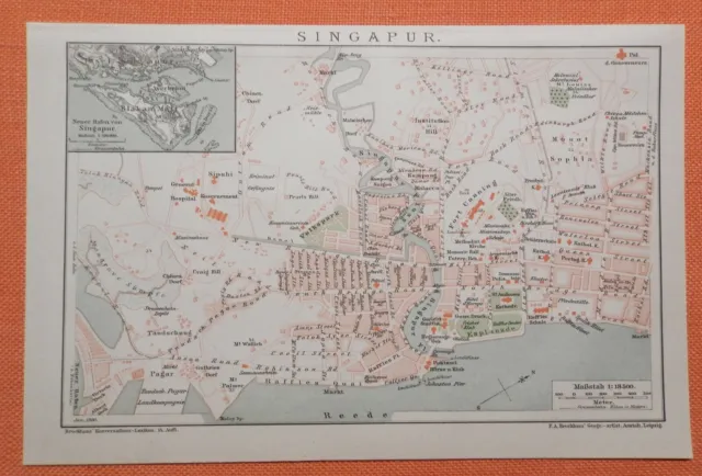 Singapore Singapur  Singapura  Xīnjiāpō Gònghéguó historical  City Map 1900