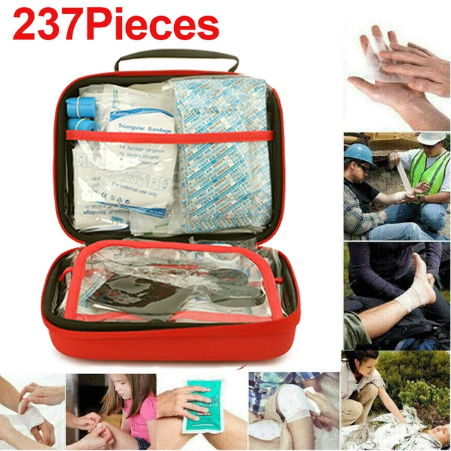 Kit de primeros auxilios de 237 piezas bolsa de transporte de fácil acceso para supervivencia de emergencia para todos los usos