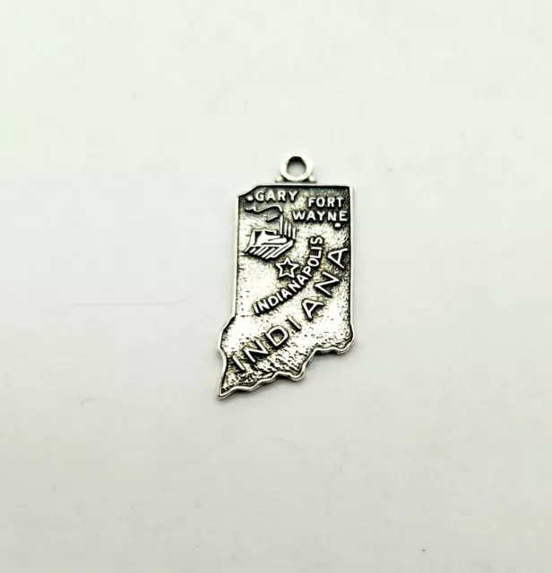 Vintage Indiana Danecraft Sterlingsilber Staatskarte Reise Charm Anhänger - 1,9 g