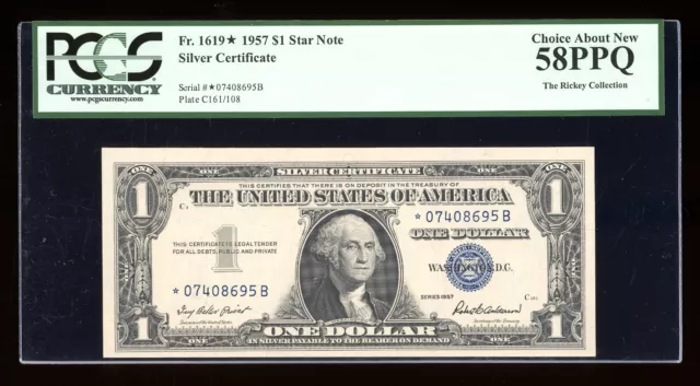DBR 1957 Silver STAR *B Block Fr. 1619* PCGS 58 PPQ Serial *07408695B