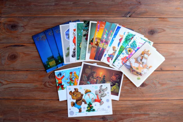 LOT of 19 Soviet Postcards USSR Happy New Year Christmas 1970s Greeting cards