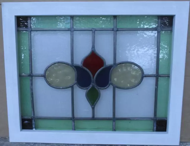 OLD ENGLISH LEADED STAINED GLASS WINDOW Cute Floral 21.5" x 17.25"