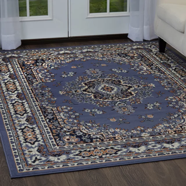 Traditional Medallion Blue Persien 3 Pcs Area Rug Oriental Runner Mat Combo Set