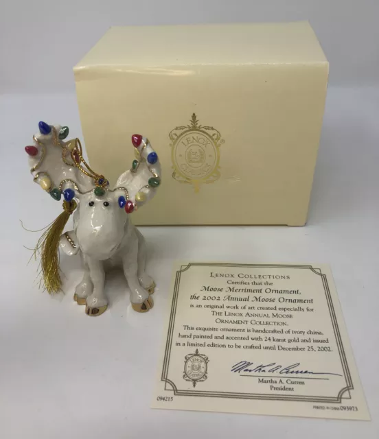 Lenox Marcel Moose 2002 Annual Moose Merriment Ornament NEW COA BOX Unused