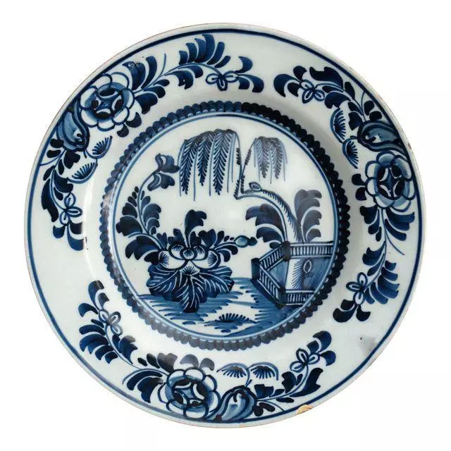 18th-Century Antique Delft Faience Chinoiserie Plate