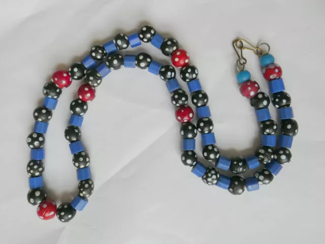 Antique African Trade Bead Necklace Featuring Skunk Beads and Russian Blue Beads