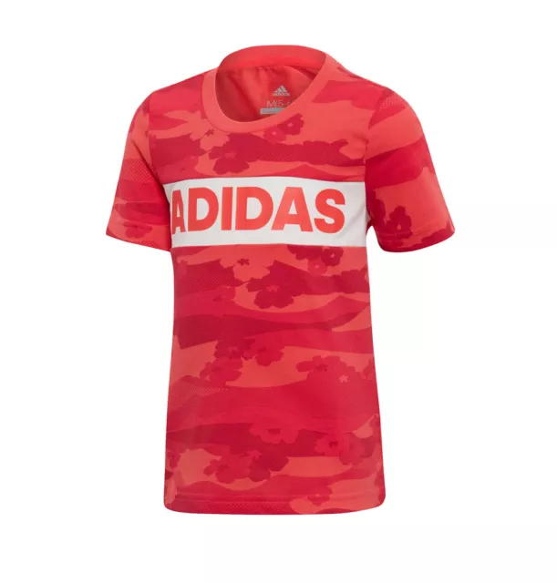 Adidas Girls T-Shirt Athletic Running Training Sportstyle Gym Red Kid Tee DW4071