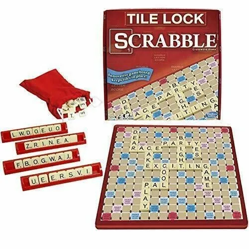 SCRABBLE Tile Lock Rotating Crossword Game - Family Game Night Kids 8+ & Adults