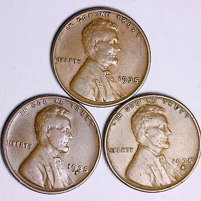 1935 + 1935-D + 1935-S  Lincoln Wheat Cents LOWEST PRICES ON THE BAY! FREE S/H