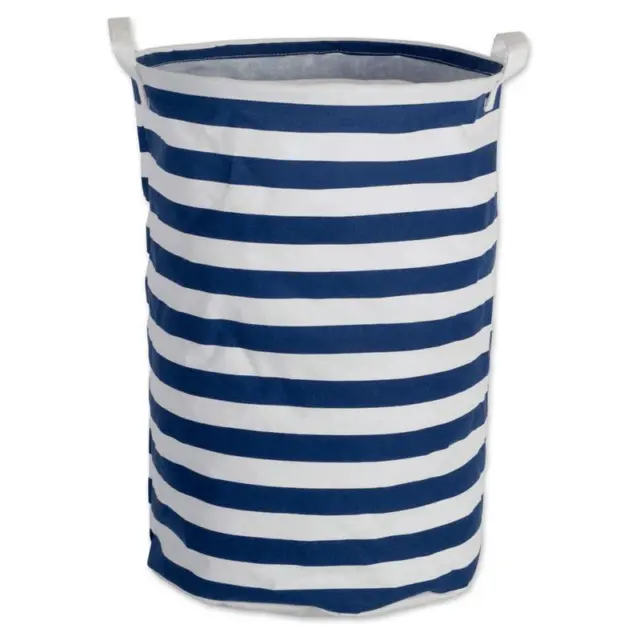 DII 13.5x20" Round Modern Cotton Stripe Laundry Hamper in Nautical Blue