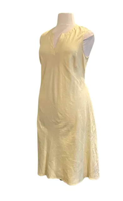 Lauren Ralph Lauren Notched V-Neck 100% Linen Butter Yellow Shift Dress Size 18W