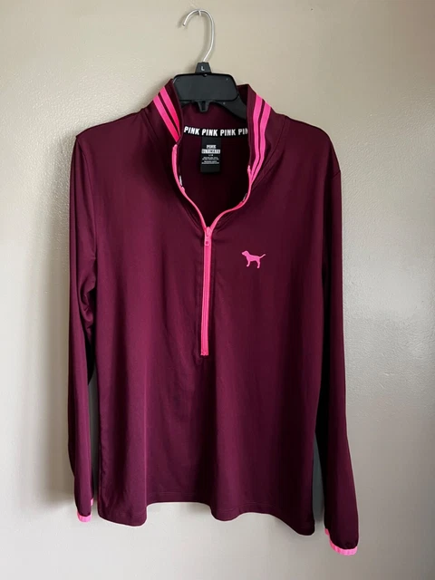 Womens Victorias Secret PINK 1/2 zip burgundy pink pullover shirt Large