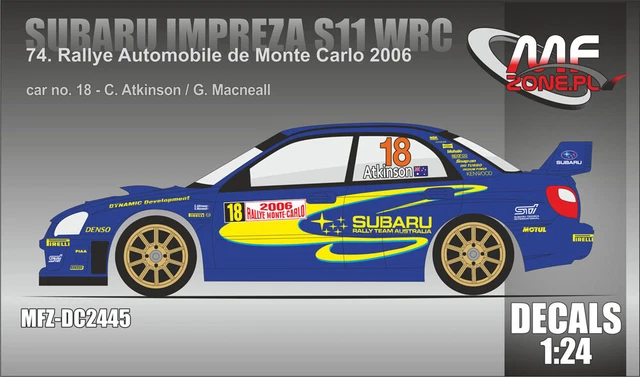 Décalcomanies 1/24 SUBARU IMPREZA Rallye Monte-Carlo 1999 - Collection Kankkunen