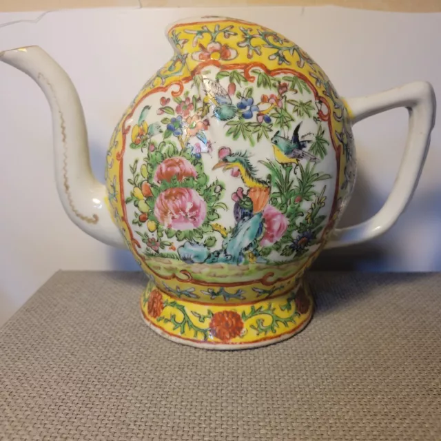 1930's Chinese Export Famille Rose Medallion Porcelain Cadogan Teapot Wine Pot