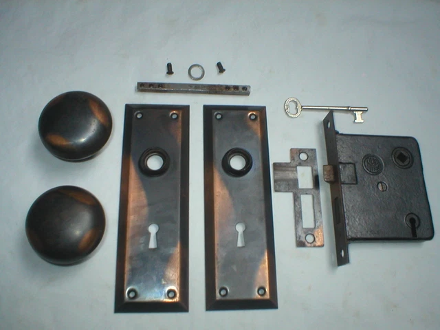 Cast Iron Door Hinges & Thumb Latch Set - Vintage Tudor Gothic