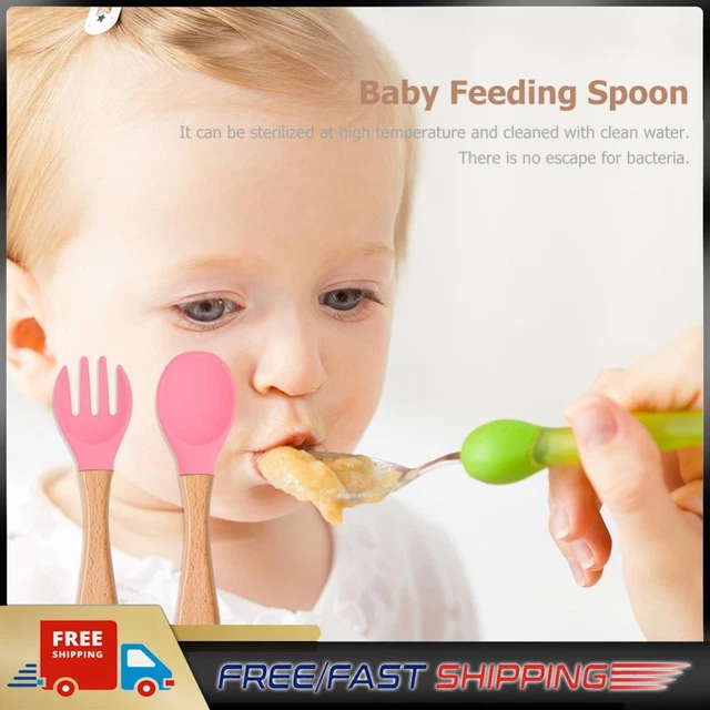 Baby Wooden Silicone Feeding Spoon Toddlers BPA-free Tableware (14)