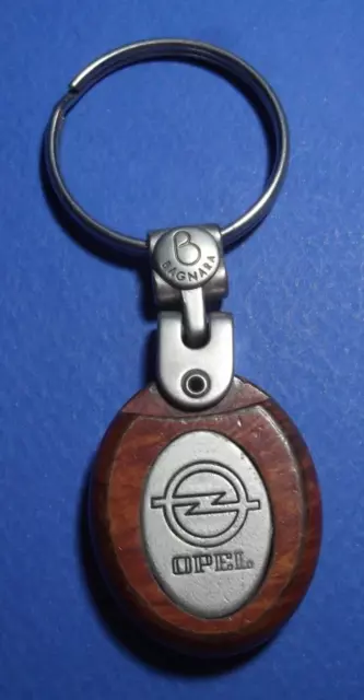 OPEL rare vintage wooden & metal car keychain keyring Made in Italy by Bagnara !