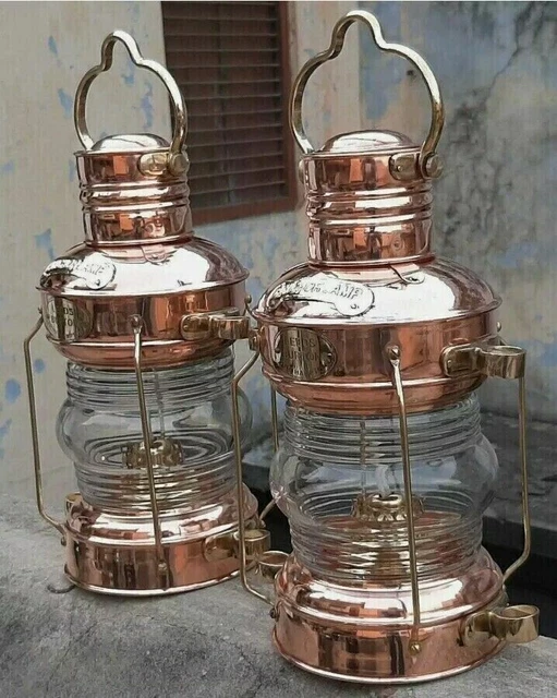 Lámpara de aceite de luz de barco de ancla de latón y cobre Juego de 2...