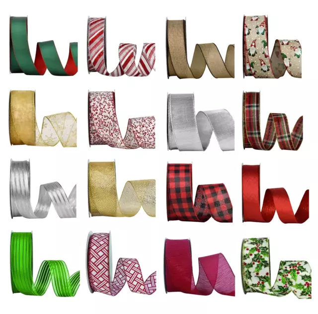 Christmas Wire Edge Ribbon Gift Wrap Presents Tree Decoration Bow Craft Glitter