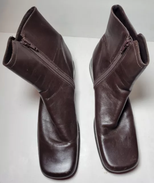 Nine West Ankle Boots Booties Heels Shoes Brown Leather Zip Womens 7.5 M