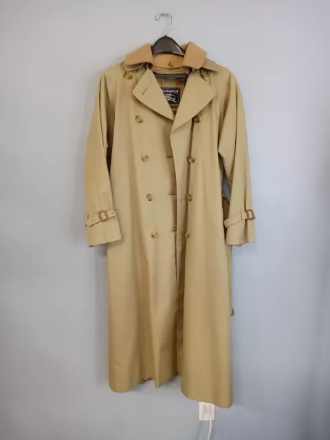 Women's Burberry Khaki Colored trench Coat  Wool Collar Burberrys' Jacket Sz 8