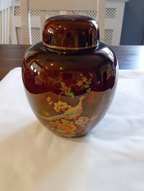 Carlton Ware Rouge Royale Red Pheasant Pattern Ginger Jar Vase 16cm Tall