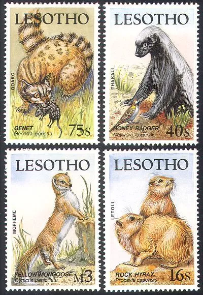 Lesotho 1988 pequeño mamíferos/pájaro/tejón de miel/animales/naturaleza conjunto de 4 V (n16509)