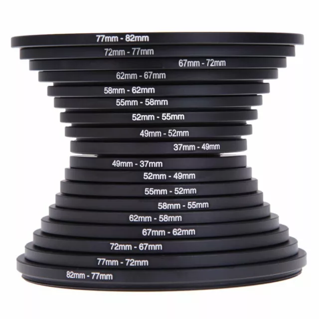 18pcs 37-82mm 82-37mm Step Up Down Lens Filter Adapter Ring Bracket Mount