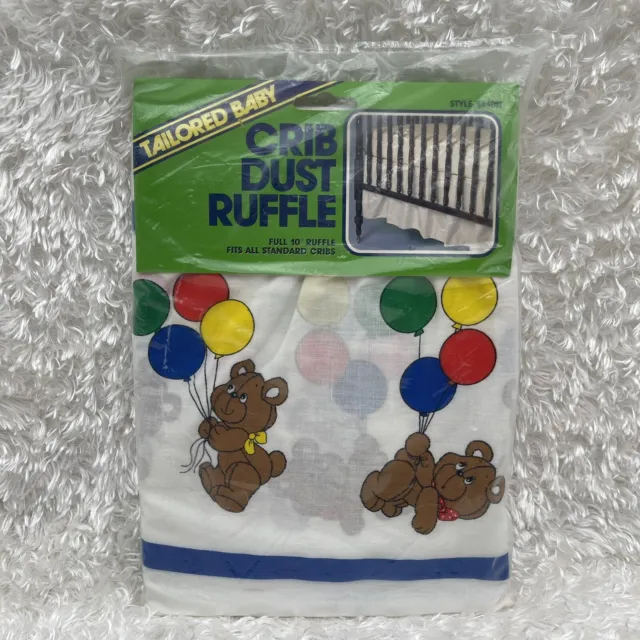 Vintage Bears Balloons TAILORED BABY Crib Dust Ruffle Crib Skirt 10" NIP