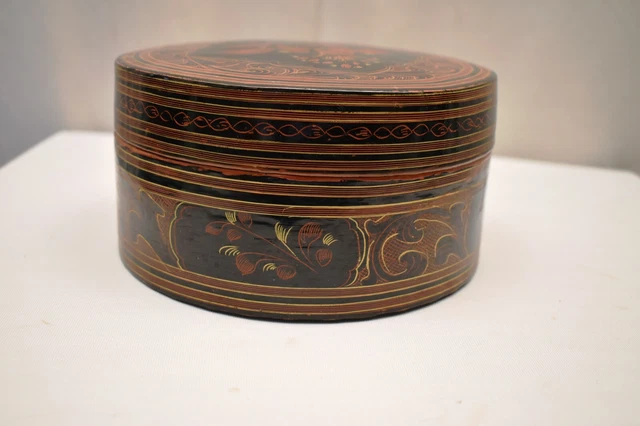 Antique Burmese Betel Nut Box Lacquerware Myanmar Storage Container Paandan Old" 5