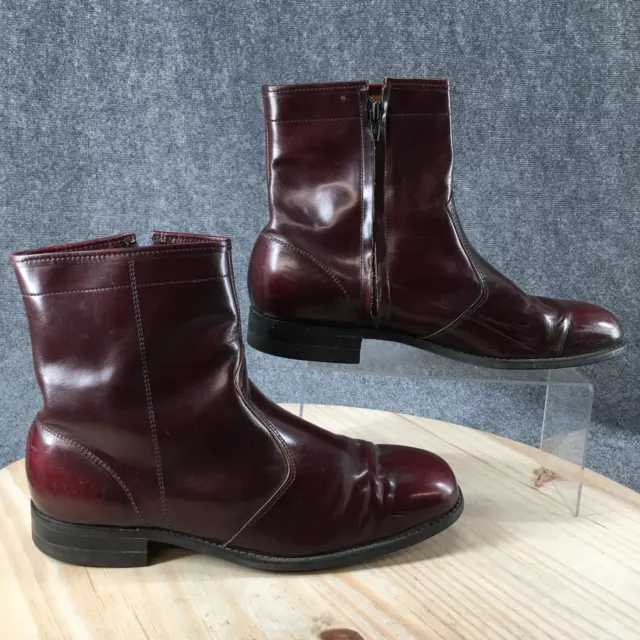 Good Year Boots Mens 10 EE Ankle Booties Heels Side Zipper 986 Burgundy Leather