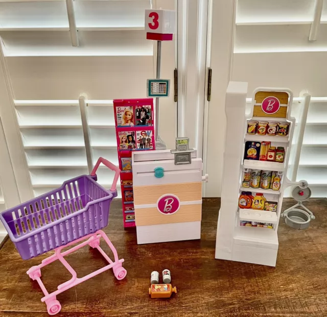 Barbie SUPERMARKET Play Set - Grocery Store Parts Checkout Counter Food Cart Barbie SUPERMARKET Play Set - Grocery Store Parts Checkout Counter Food Cart